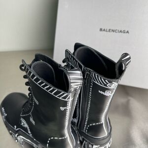 Balenciaga 'Bulldozer' Black Leather Combat Boots Size 9